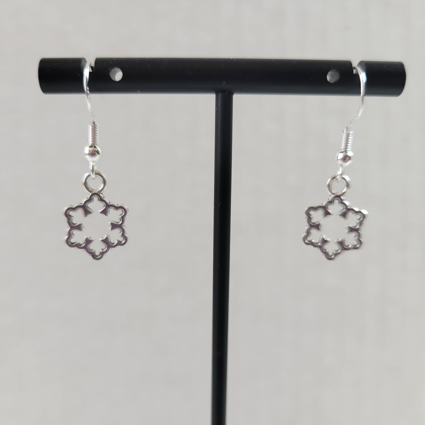 Silver Snowflake Drop Earrings Wire Hooks Winter Christmas Holiday Charm E152E
