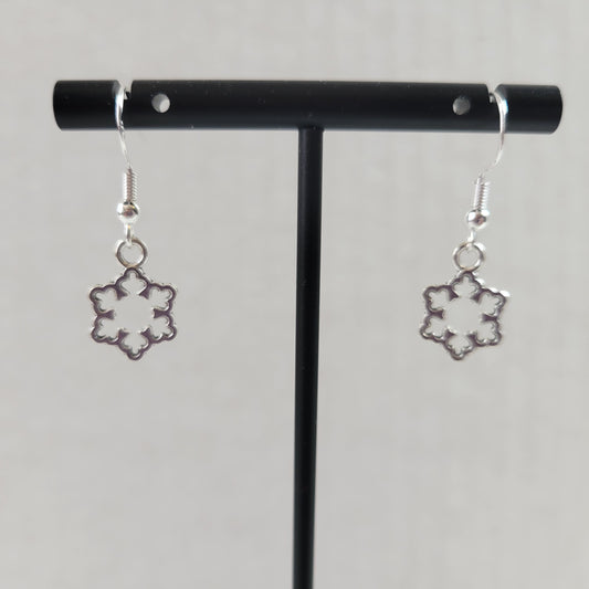 Silver Snowflake Drop Earrings Wire Hooks Winter Christmas Holiday Charm E152E