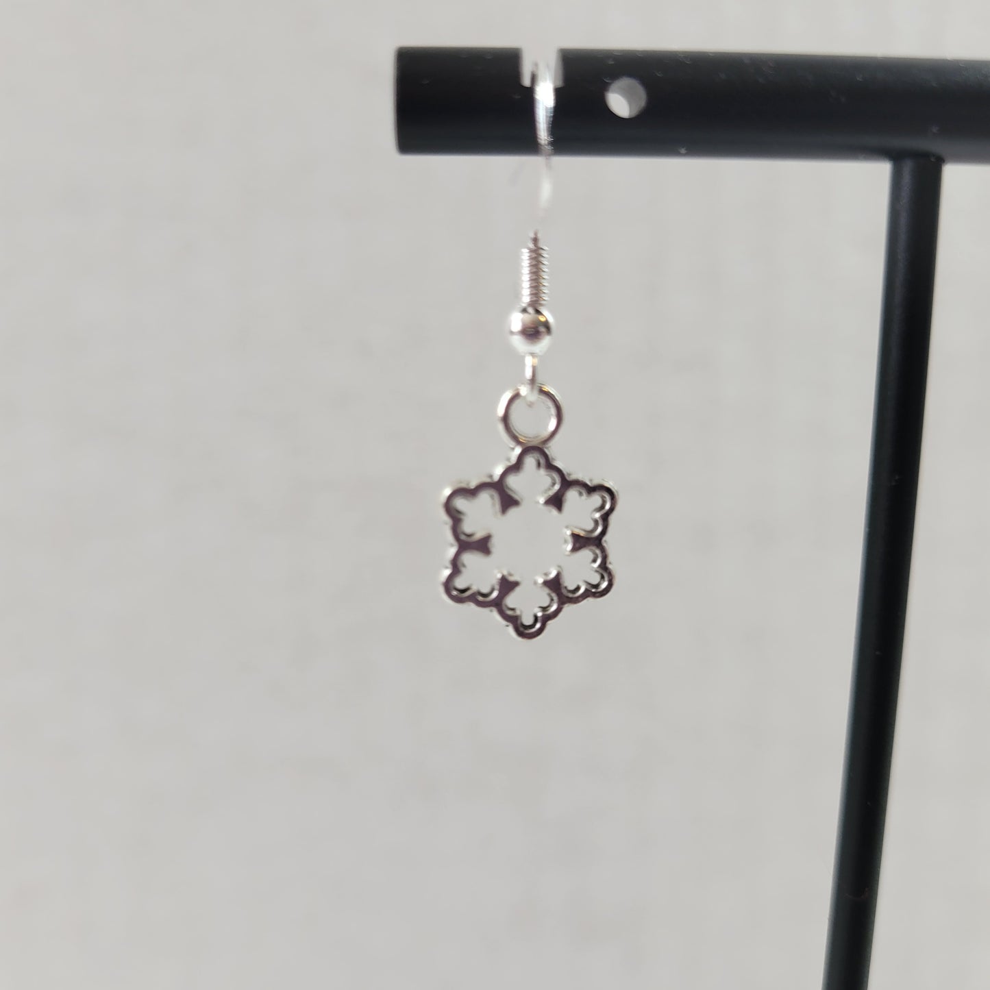 Silver Snowflake Drop Earrings Wire Hooks Winter Christmas Holiday Charm E152E