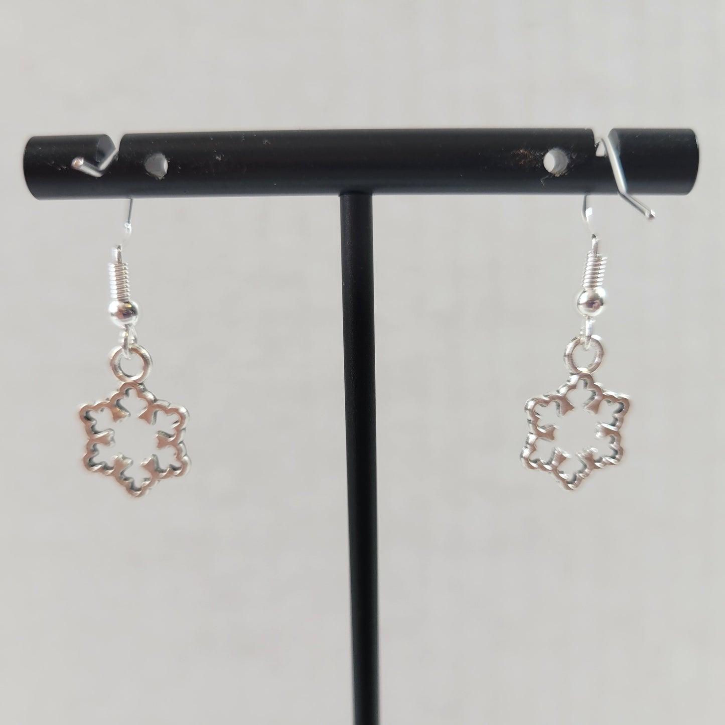 Silver Snowflake Drop Earrings Wire Hooks Winter Christmas Holiday Charm E152E