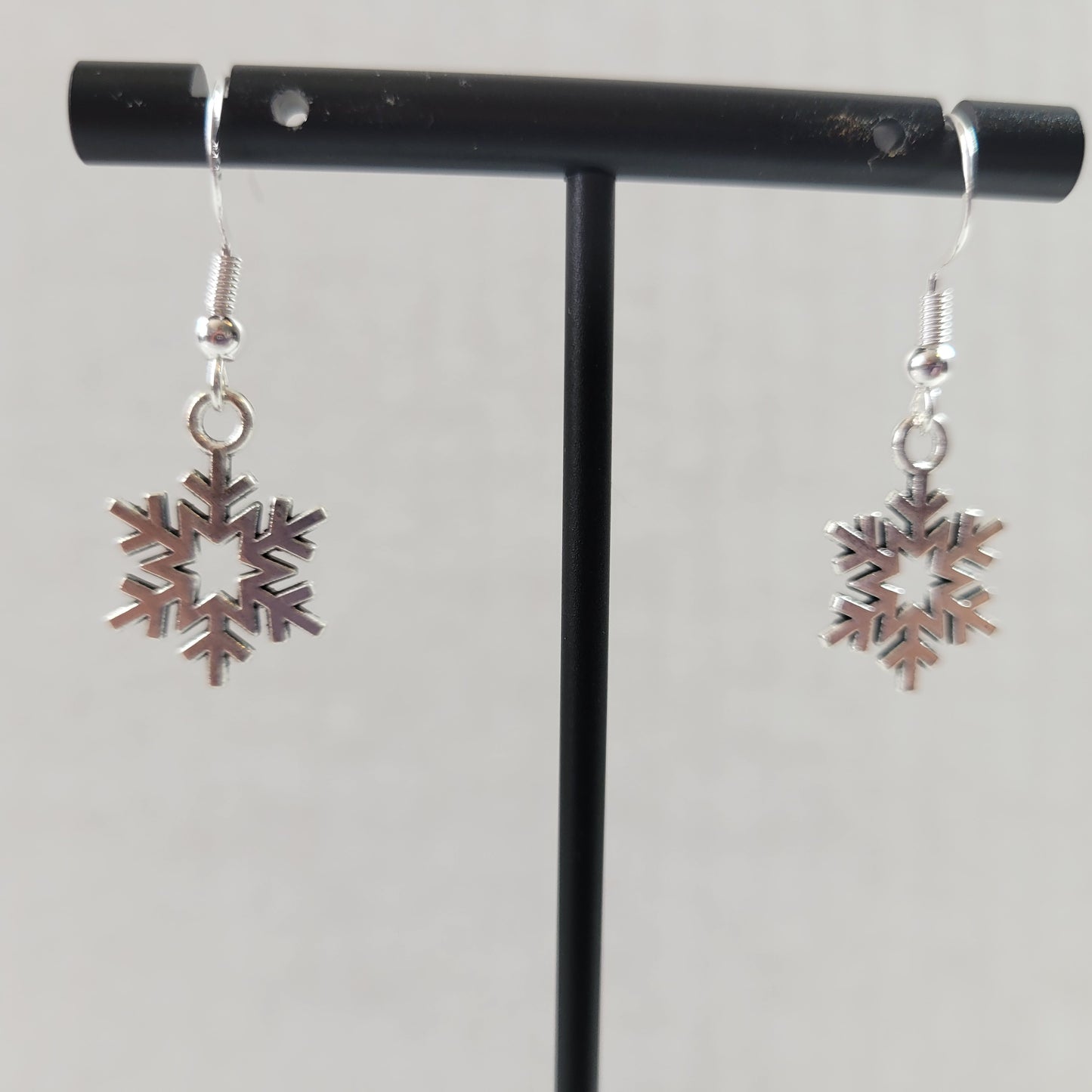 Silver Snowflake Drop Earrings Wire Hook Winter Christmas Holiday Charm E153E