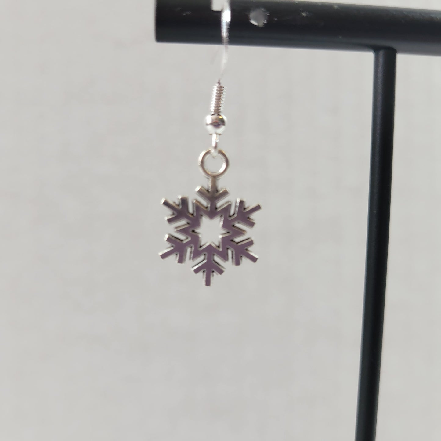 Silver Snowflake Drop Earrings Wire Hook Winter Christmas Holiday Charm E153E