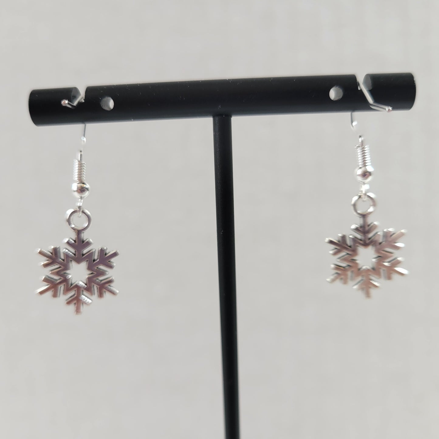 Silver Snowflake Drop Earrings Wire Hook Winter Christmas Holiday Charm E153E
