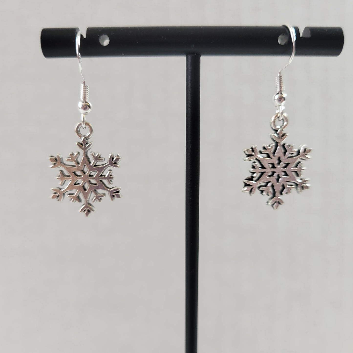 Silver Snowflake Dangle Earrings Wire Hook Winter Christmas Holiday Charm E154E