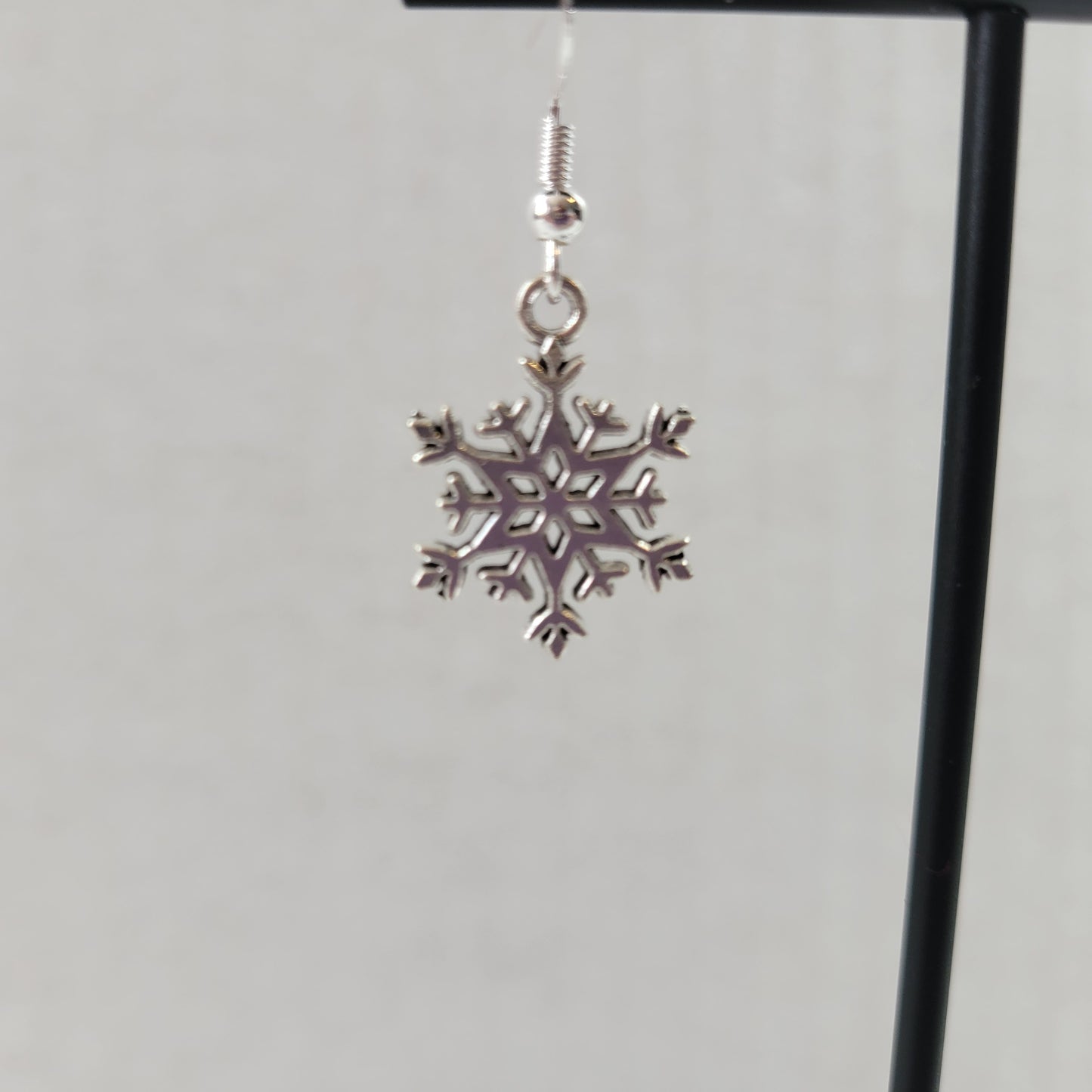 Silver Snowflake Dangle Earrings Wire Hook Winter Christmas Holiday Charm E154E