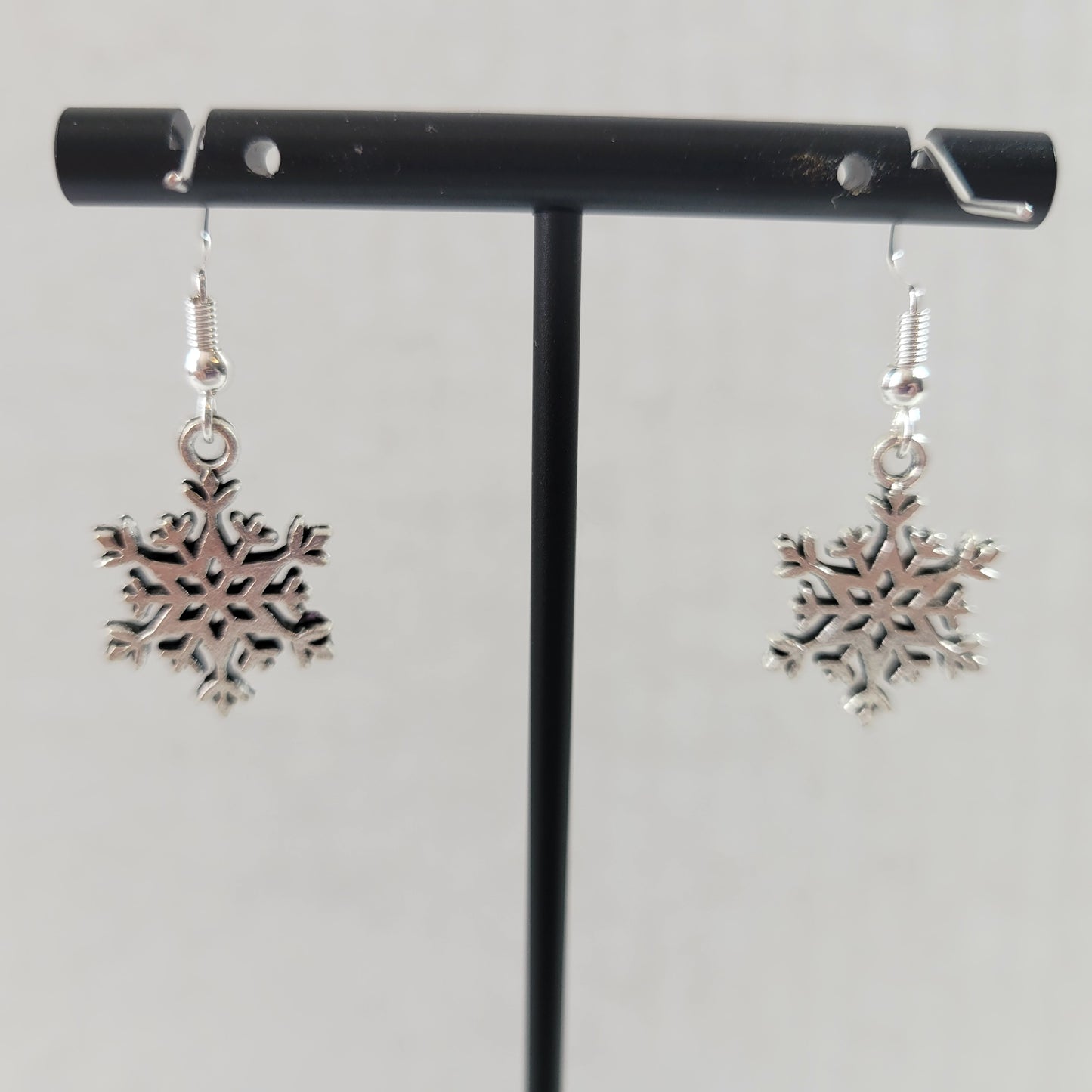 Silver Snowflake Dangle Earrings Wire Hook Winter Christmas Holiday Charm E154E