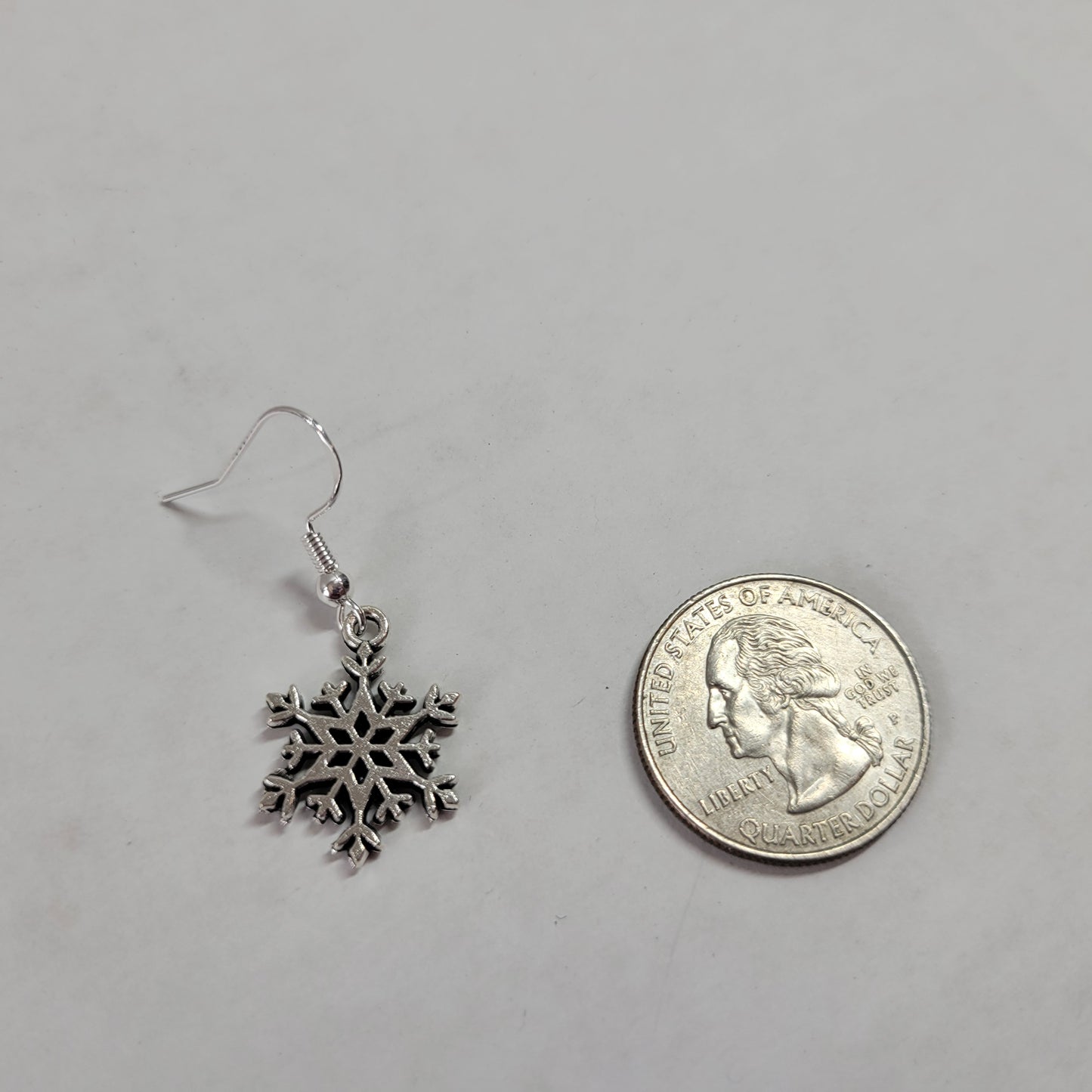 Silver Snowflake Dangle Earrings Wire Hook Winter Christmas Holiday Charm E154E
