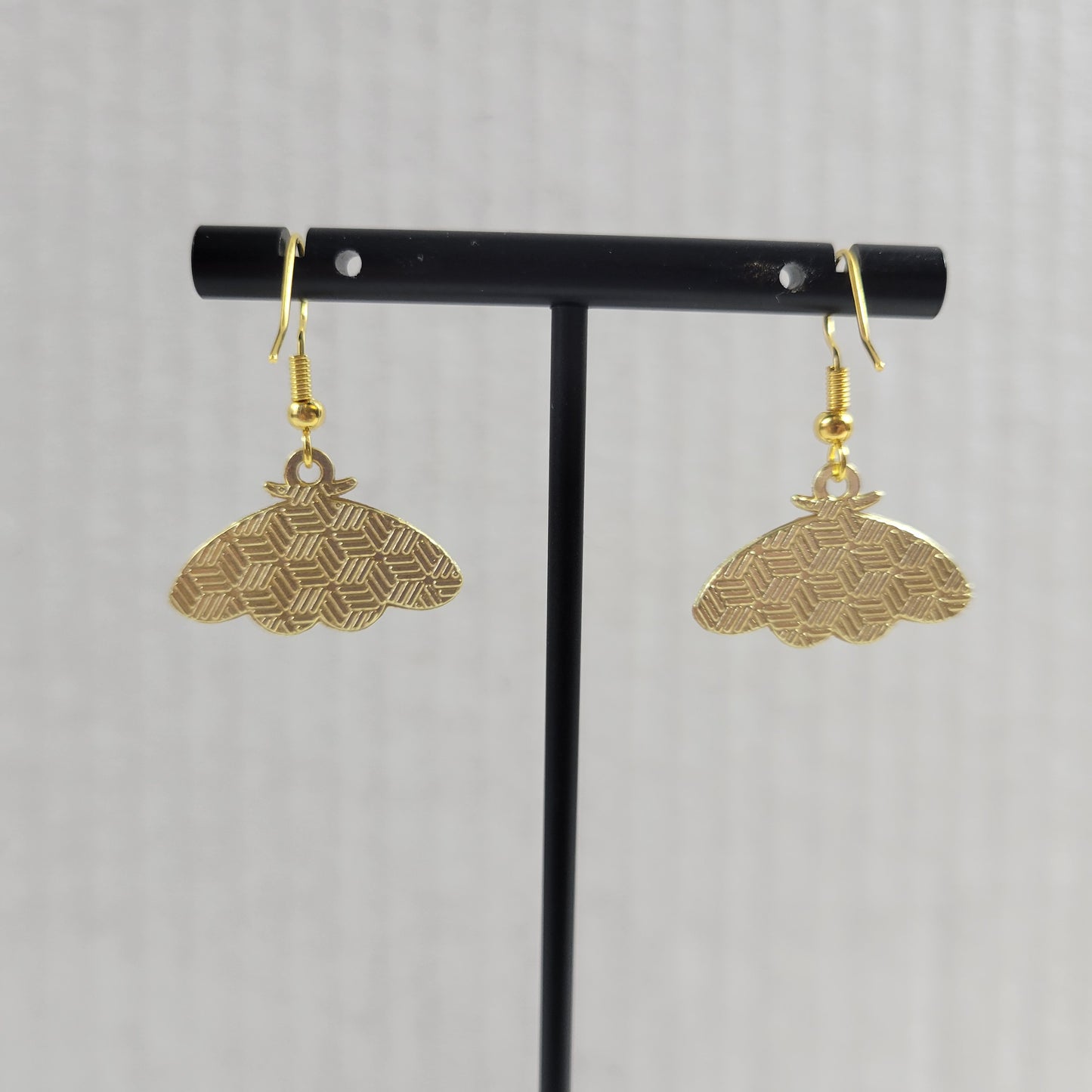 Gold Enamel Moth Dangle Earrings Celestial Crescent Moon Phase Celestial E160E