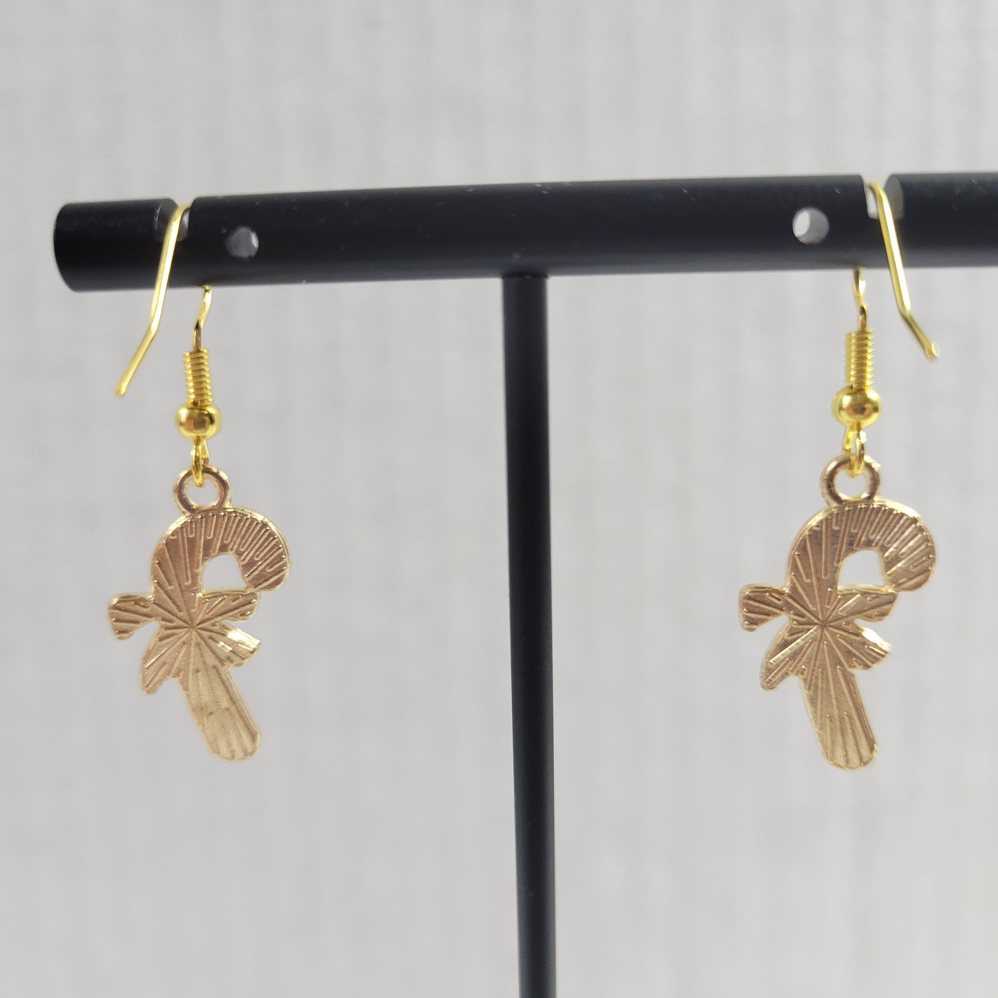 Candy Cane Dangle Earrings Christmas Holiday Enamel Gold Red Green Bow E165E