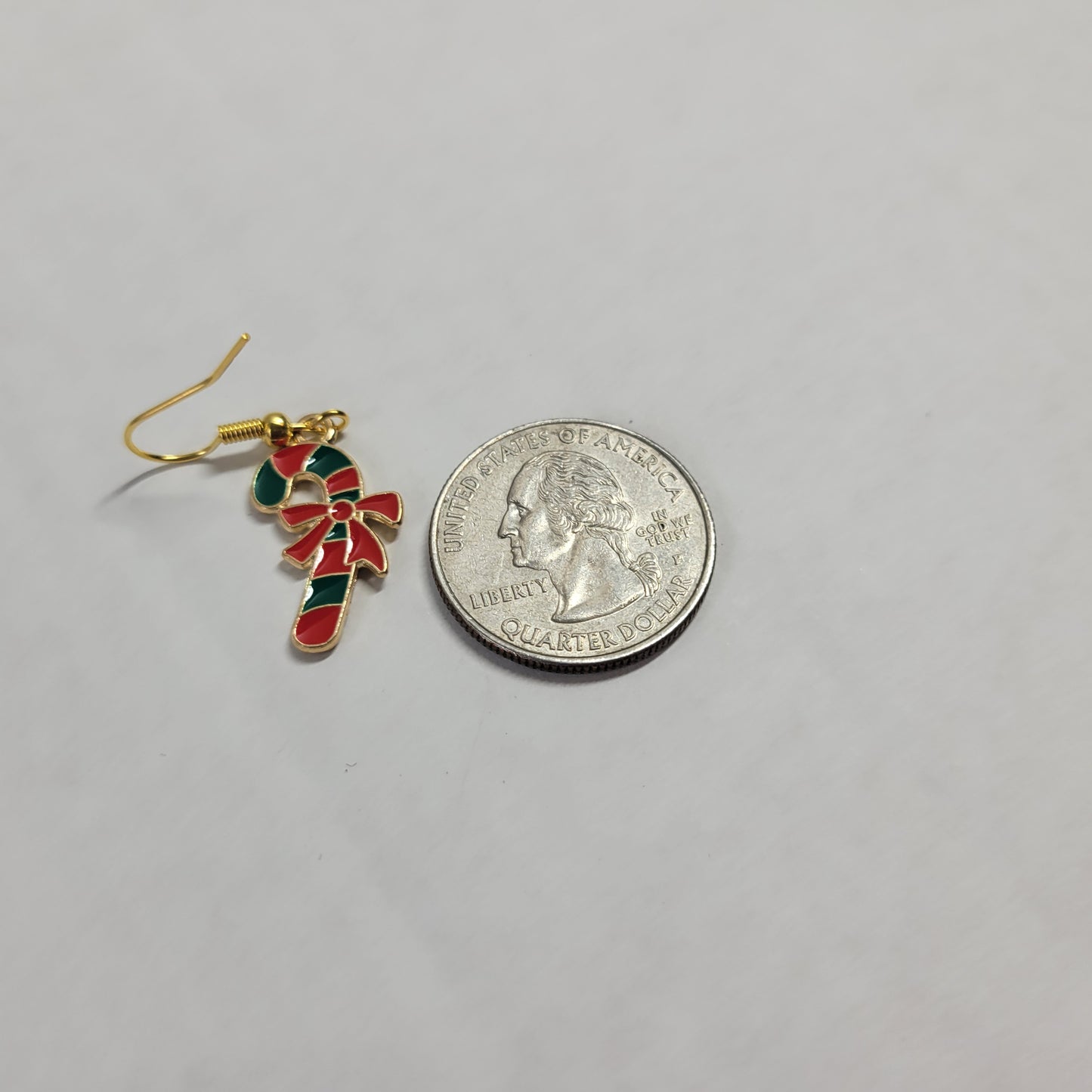 Candy Cane Dangle Earrings Christmas Holiday Enamel Gold Red Green Bow E165E