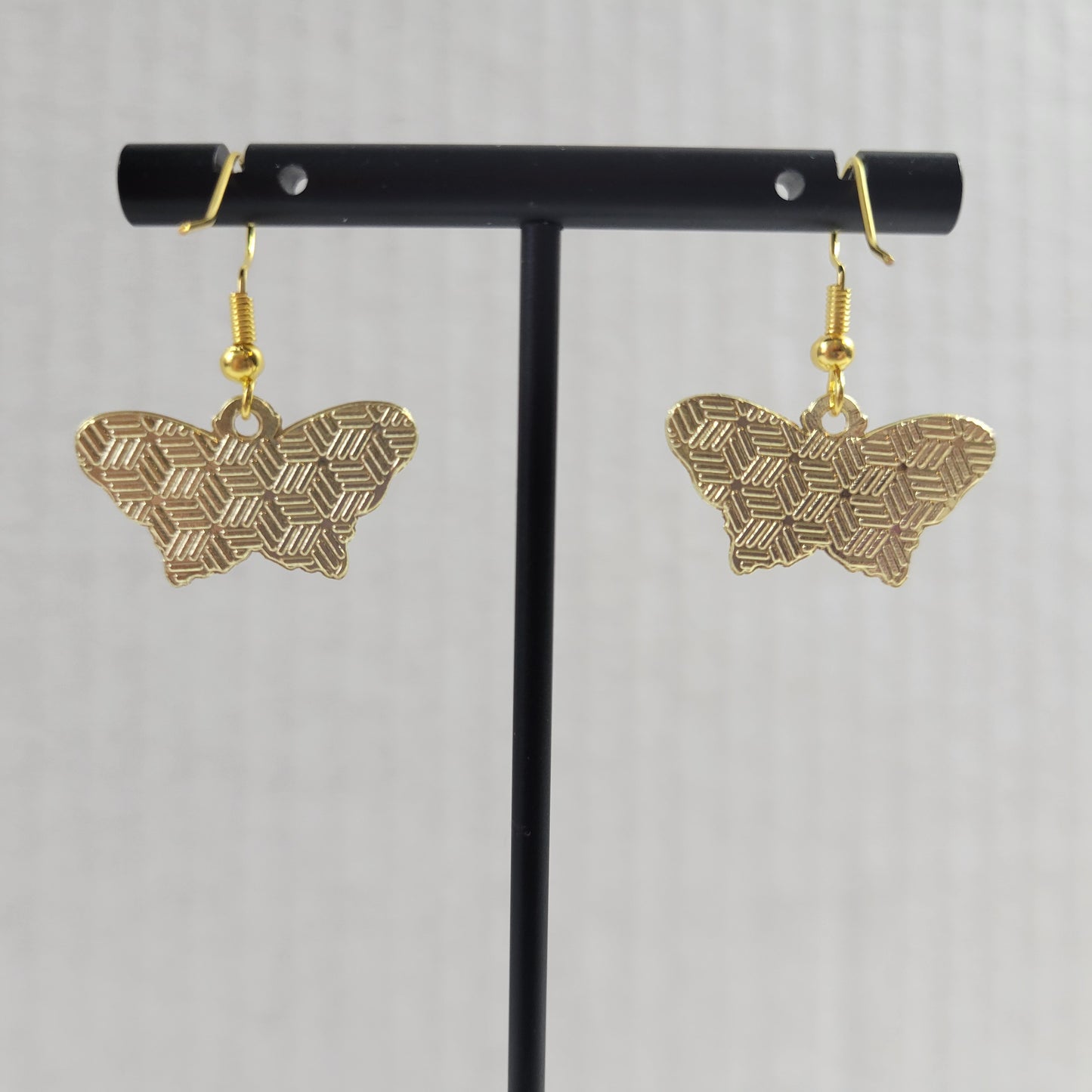 Pink Butterfly Moth Dangle Earrings Celestial Crescent Moon Gold Enamel E167E