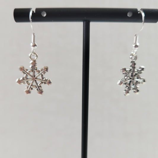 Silver Snowflake Dangle Earrings Winter Christmas Holiday Charm Jewelry E168E