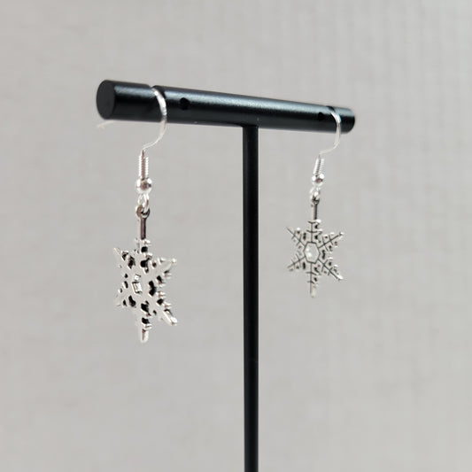 Silver Snowflake Dangle Earrings Small Winter Christmas Charm Drop Jewelry E172E