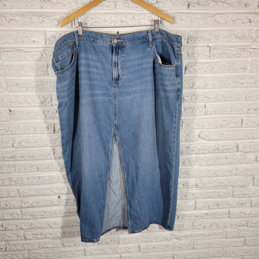 Old Navy Womens Plus Denim Skirt Long Front Slit Medium Wash Pencil SWE112E