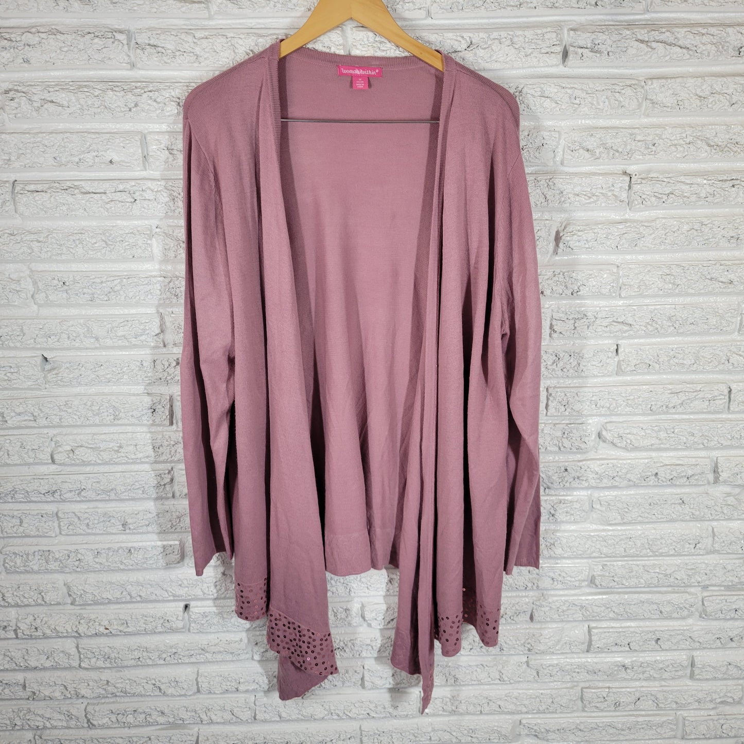 Woman Within Lavender Cardigan Sweater 1X Plus Open Front Long Sleeve PUR67E