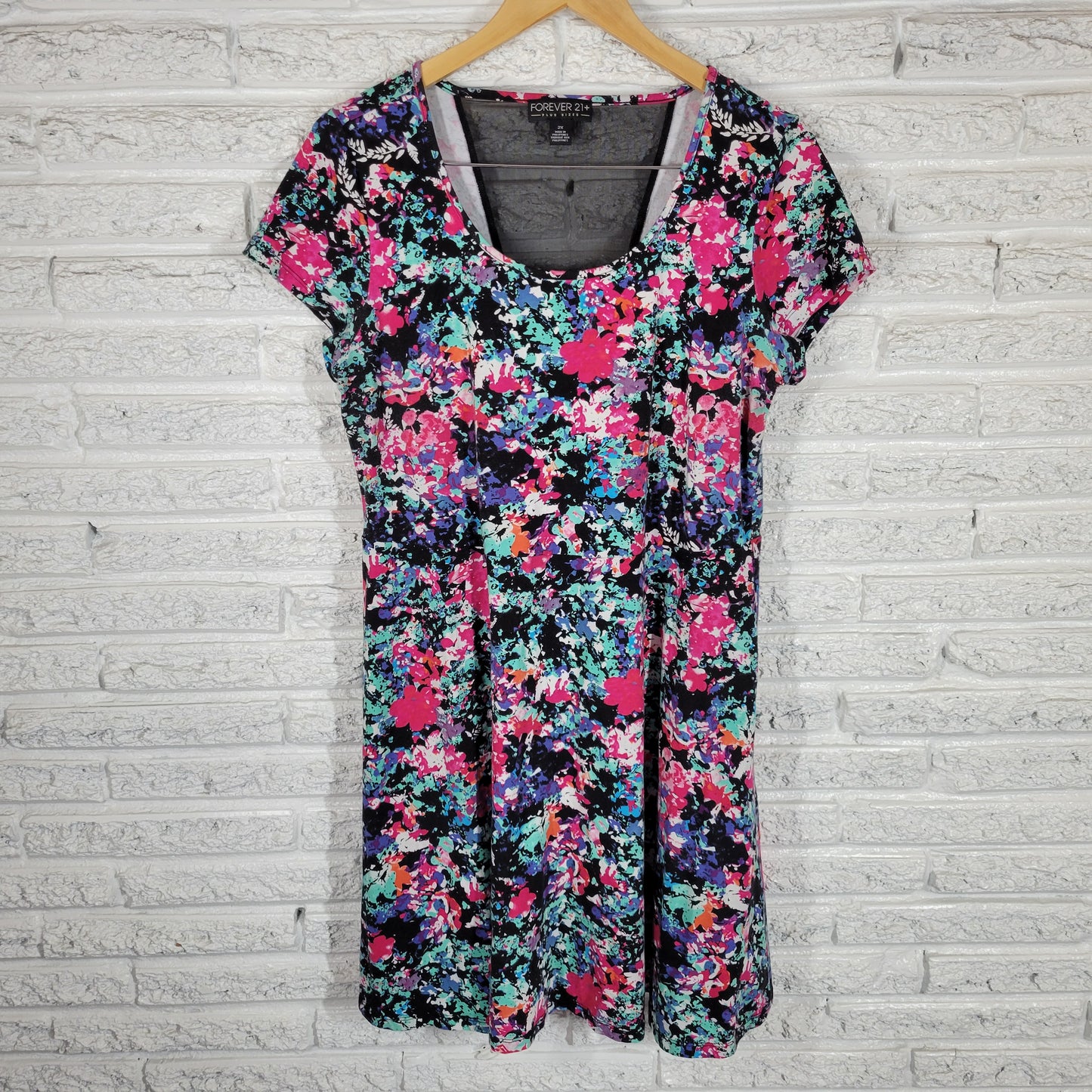 Forever 21 Floral Mini Dress 2X Plus Fit Flare Mesh Back Cap Sleeve WAT22E