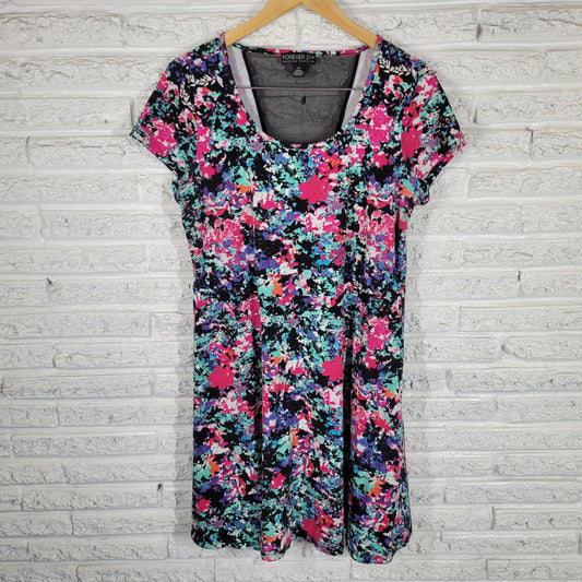 Forever 21 Floral Mini Dress 2X Plus Fit Flare Mesh Back Cap Sleeve WAT22E
