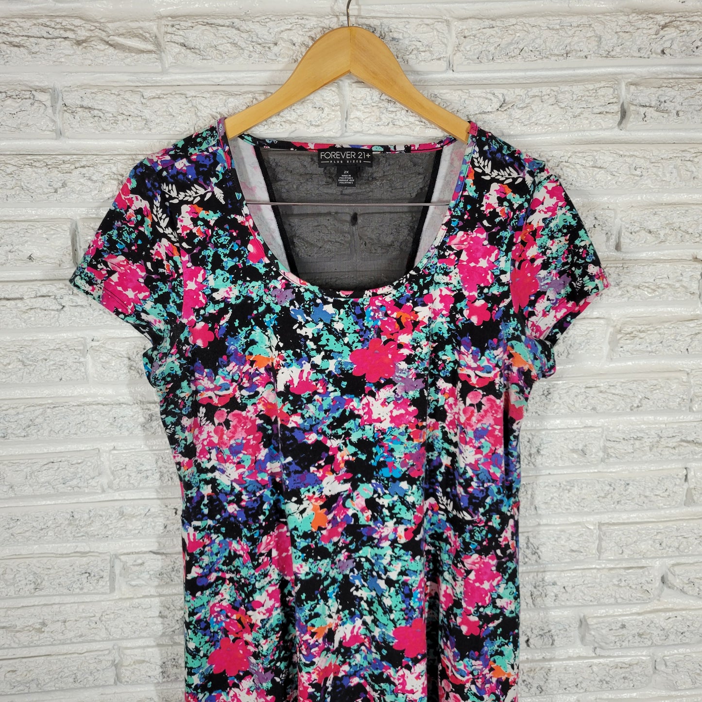 Forever 21 Floral Mini Dress 2X Plus Fit Flare Mesh Back Cap Sleeve WAT22E