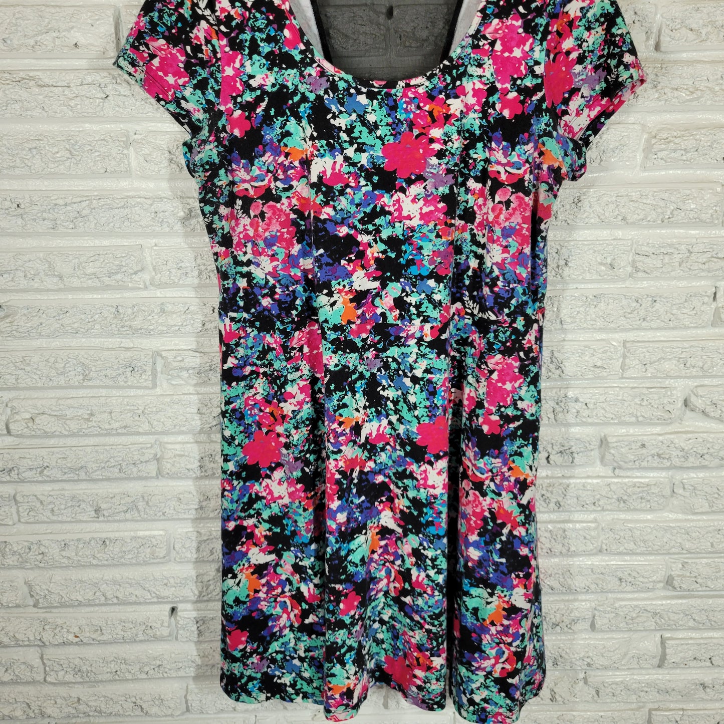 Forever 21 Floral Mini Dress 2X Plus Fit Flare Mesh Back Cap Sleeve WAT22E