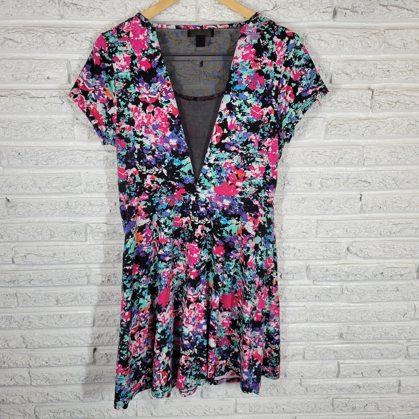 Forever 21 Floral Mini Dress 2X Plus Fit Flare Mesh Back Cap Sleeve WAT22E