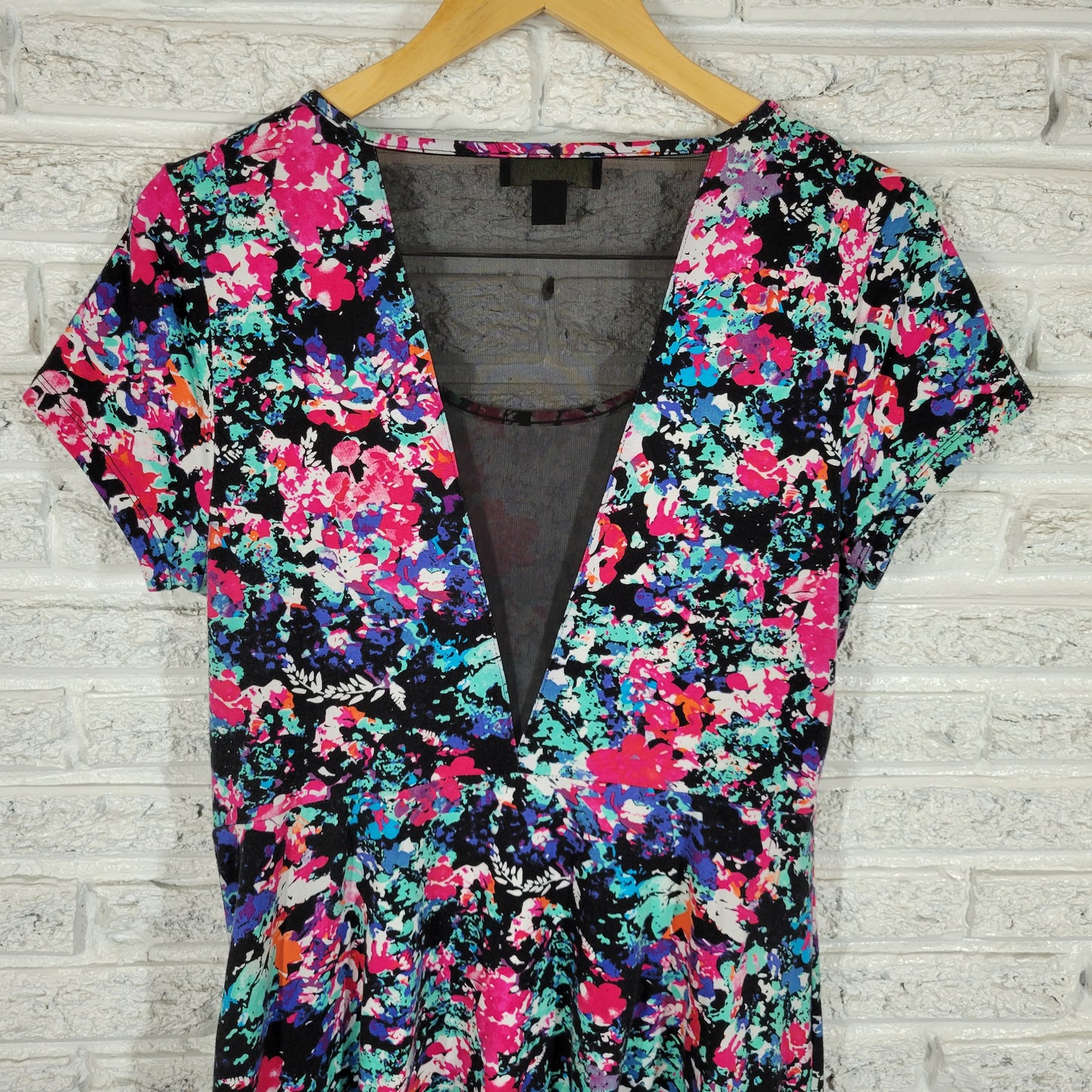 Forever 21 Floral Mini Dress 2X Plus Fit Flare Mesh Back Cap Sleeve WAT22E