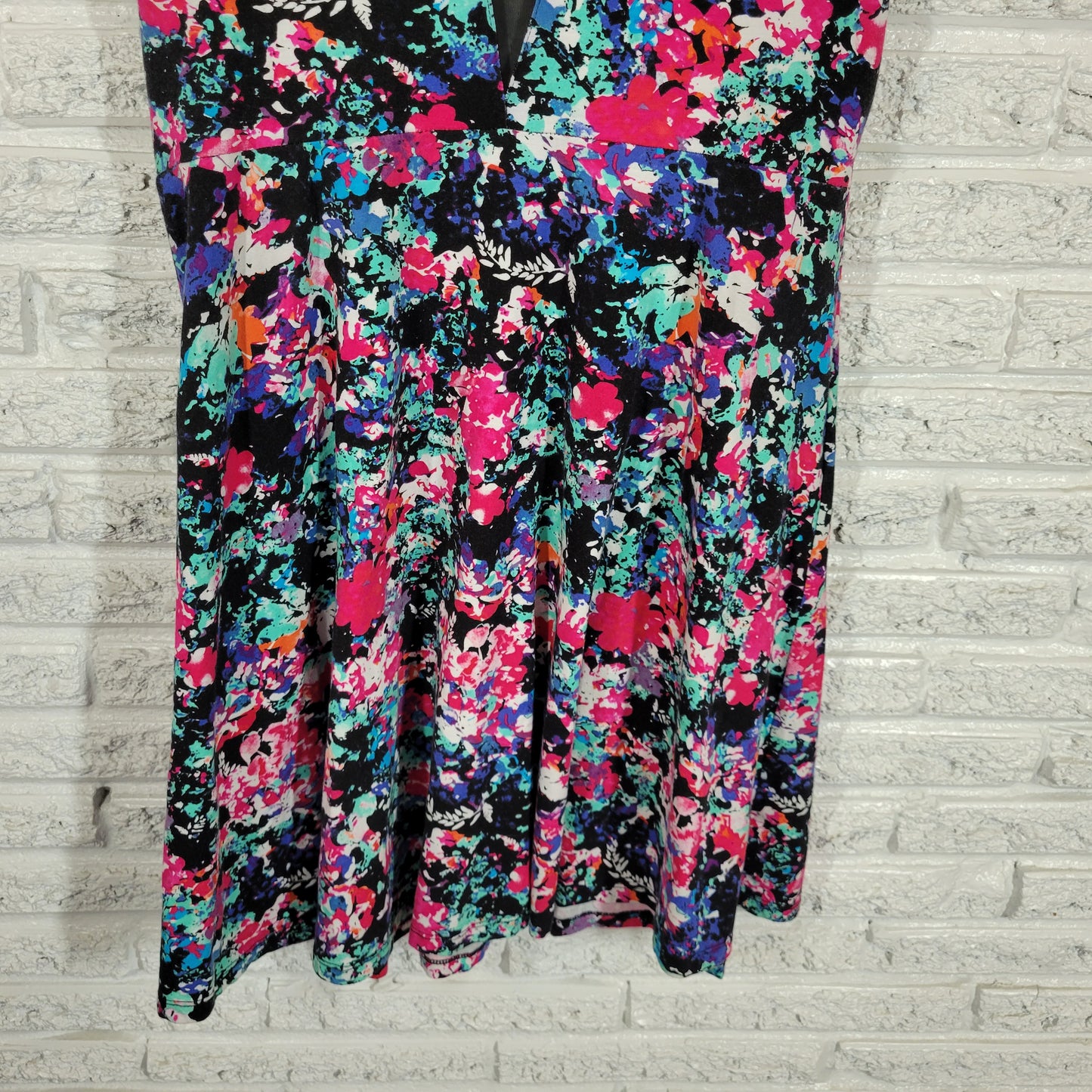 Forever 21 Floral Mini Dress 2X Plus Fit Flare Mesh Back Cap Sleeve WAT22E