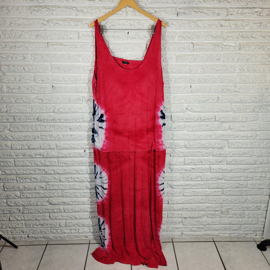 Venus Pink Blue Tie Dye Tank Maxi Dress 3X Plus Open Back Sleeveless TIE2E