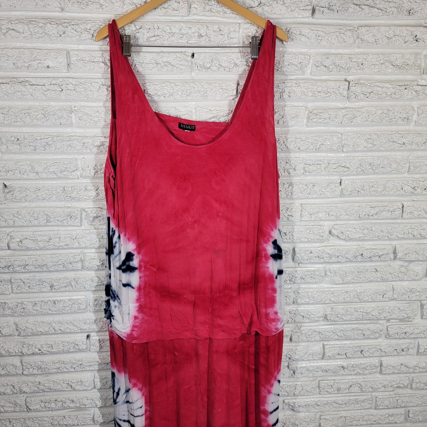 Venus Pink Blue Tie Dye Tank Maxi Dress 3X Plus Open Back Sleeveless TIE2E
