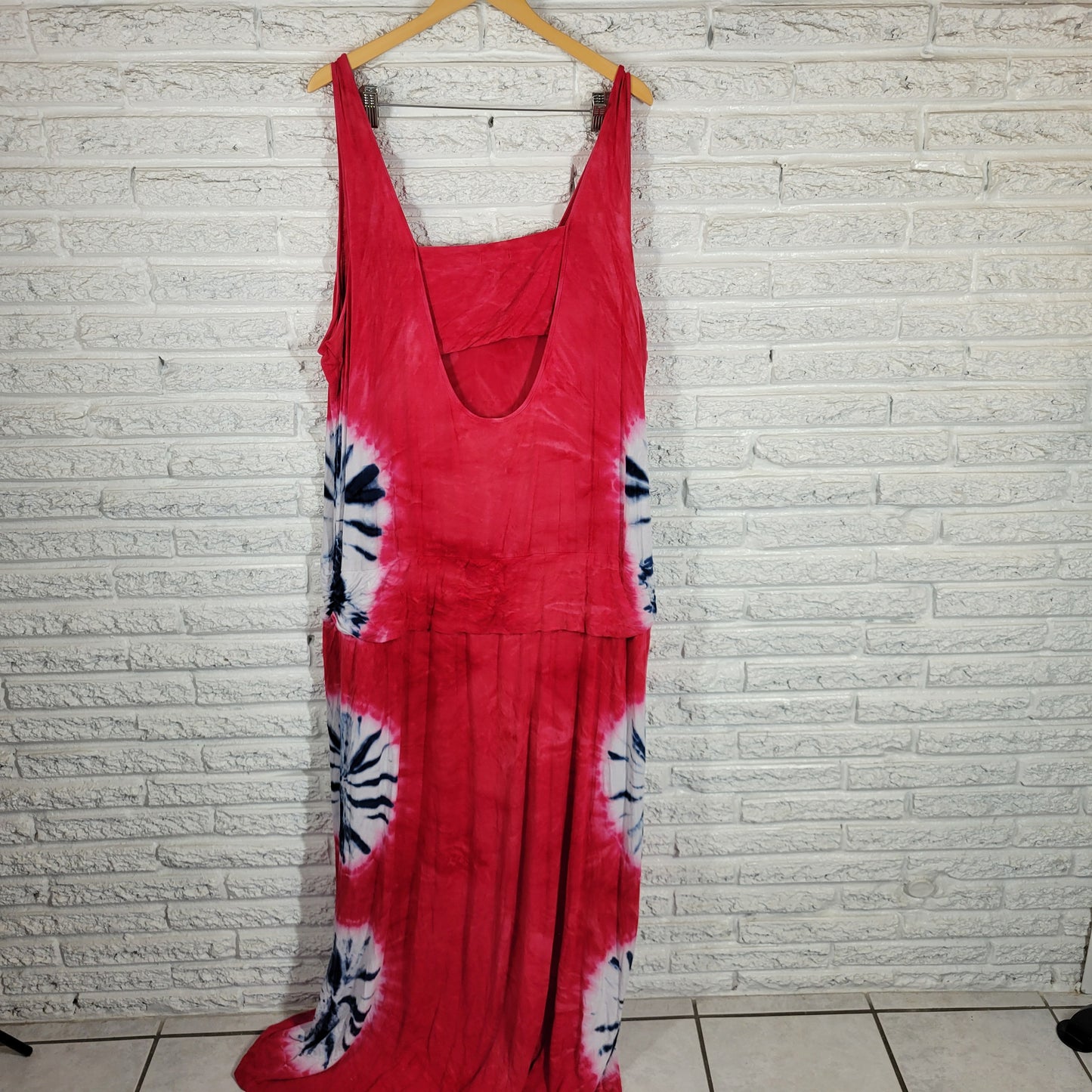 Venus Pink Blue Tie Dye Tank Maxi Dress 3X Plus Open Back Sleeveless TIE2E
