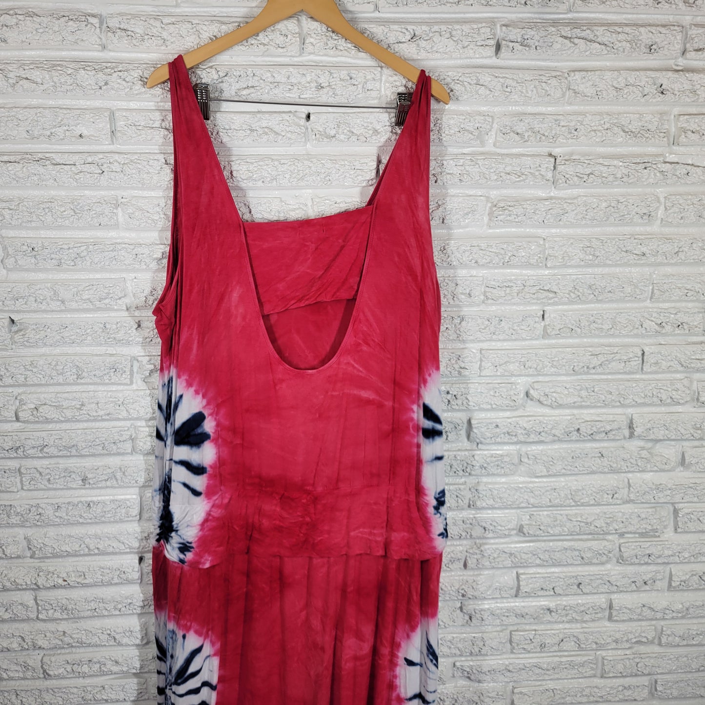 Venus Pink Blue Tie Dye Tank Maxi Dress 3X Plus Open Back Sleeveless TIE2E