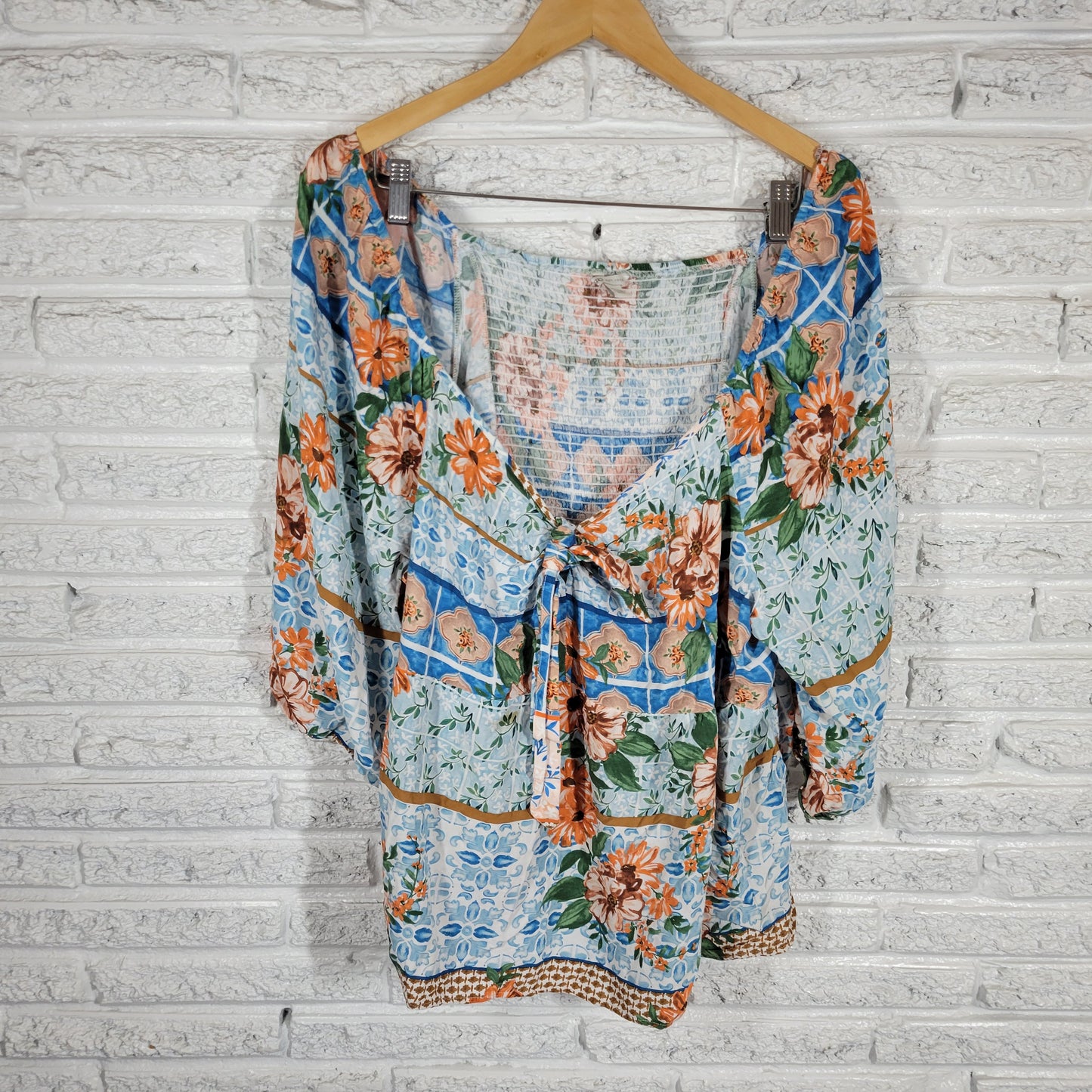 Cato Peasant Top 26W 28W Plus Floral Blouse Rayon V-Neck 3/4 Sleeve FLO72XE
