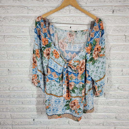 Cato Peasant Top 26W 28W Plus Floral Blouse Rayon V-Neck 3/4 Sleeve FLO72XE