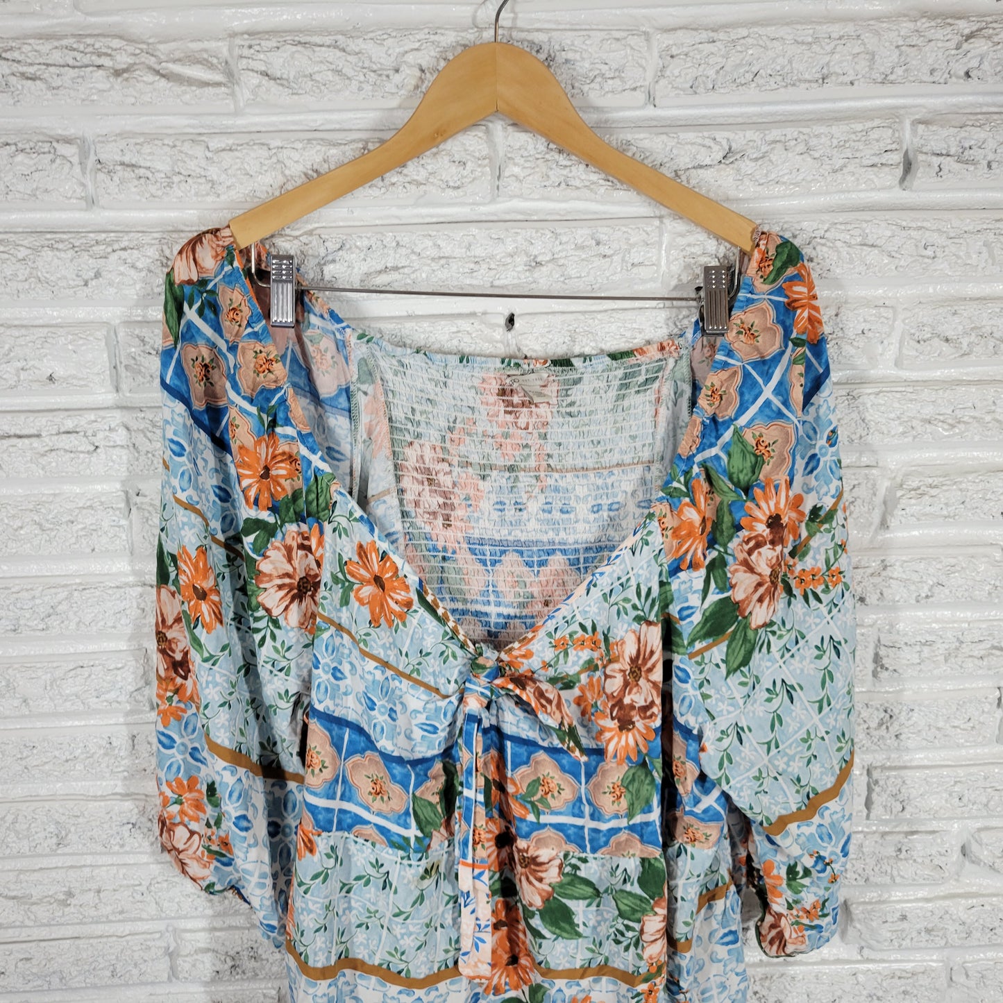 Cato Peasant Top 26W 28W Plus Floral Blouse Rayon V-Neck 3/4 Sleeve FLO72XE