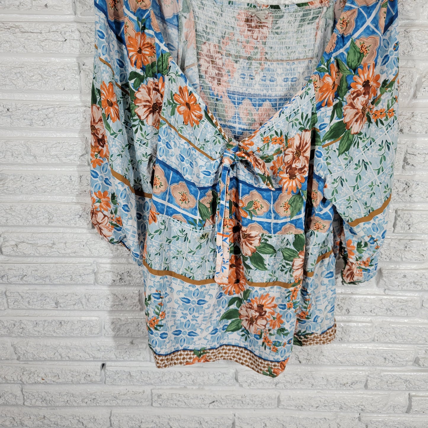 Cato Peasant Top 26W 28W Plus Floral Blouse Rayon V-Neck 3/4 Sleeve FLO72XE