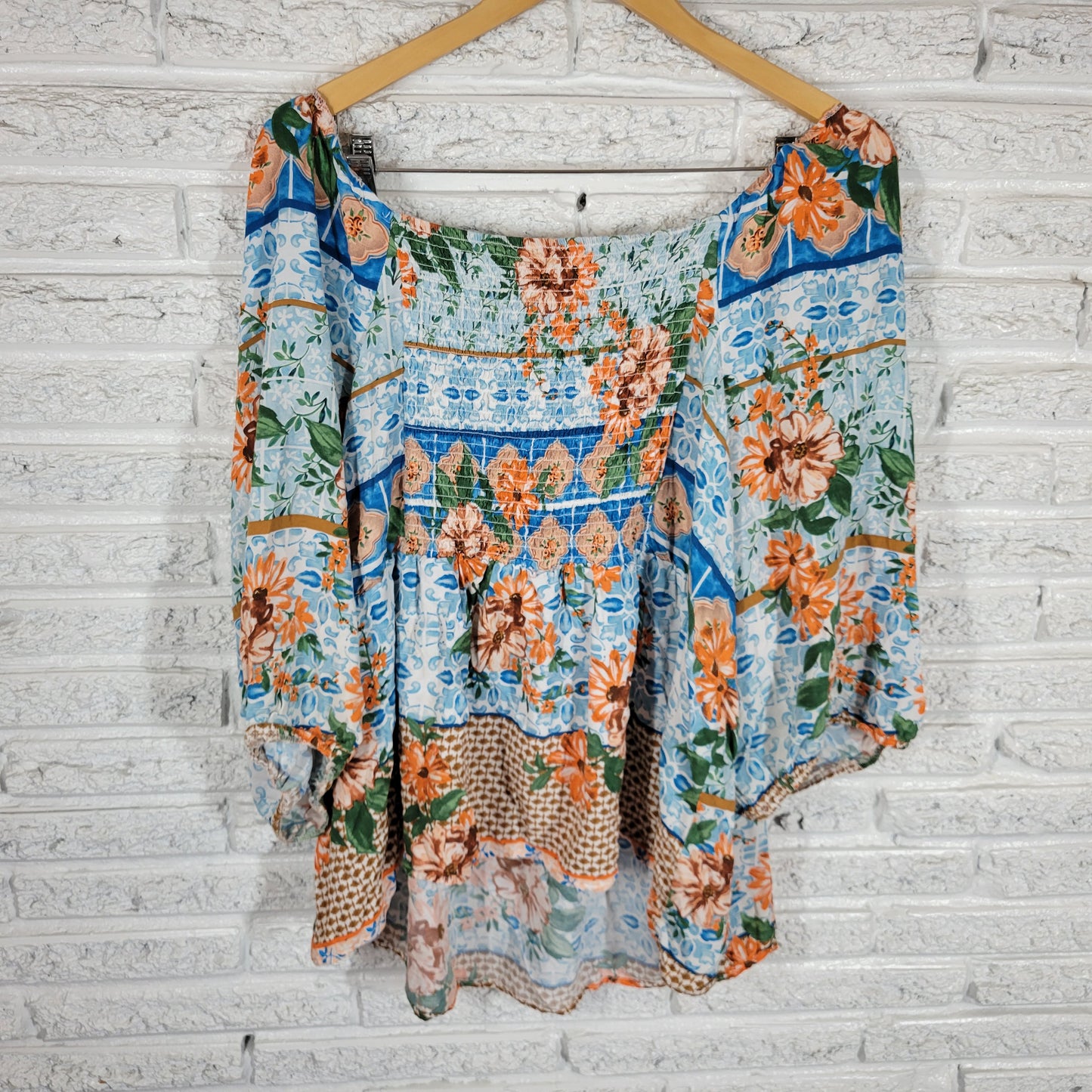 Cato Peasant Top 26W 28W Plus Floral Blouse Rayon V-Neck 3/4 Sleeve FLO72XE