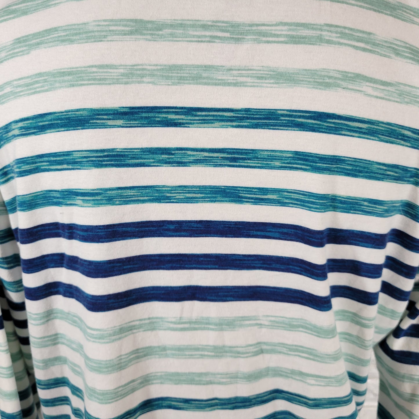 Croft & Barrow Striped Watercolor Tee XL Blue Green Cotton V-Neck STR9E