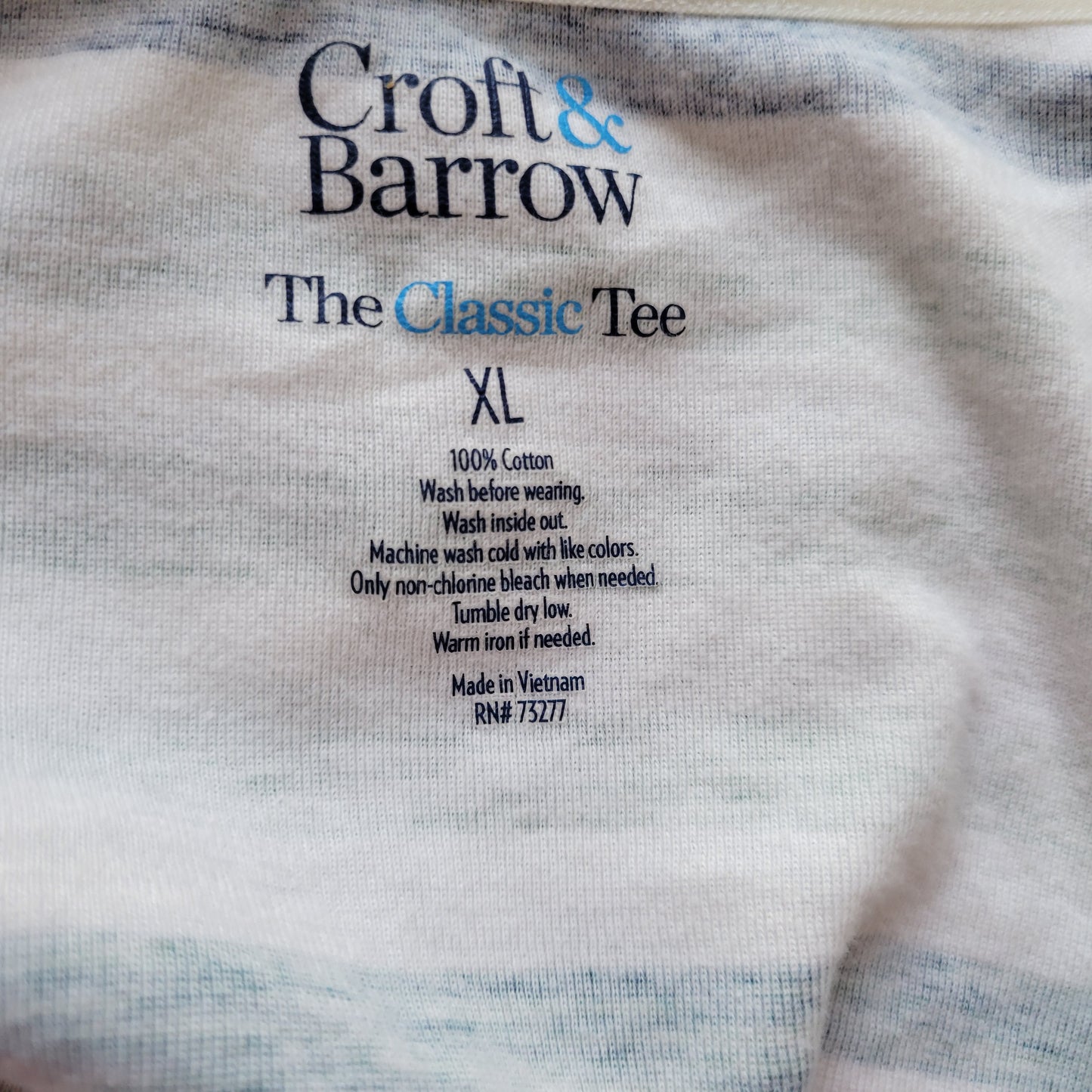 Croft & Barrow Striped Watercolor Tee XL Blue Green Cotton V-Neck STR9E