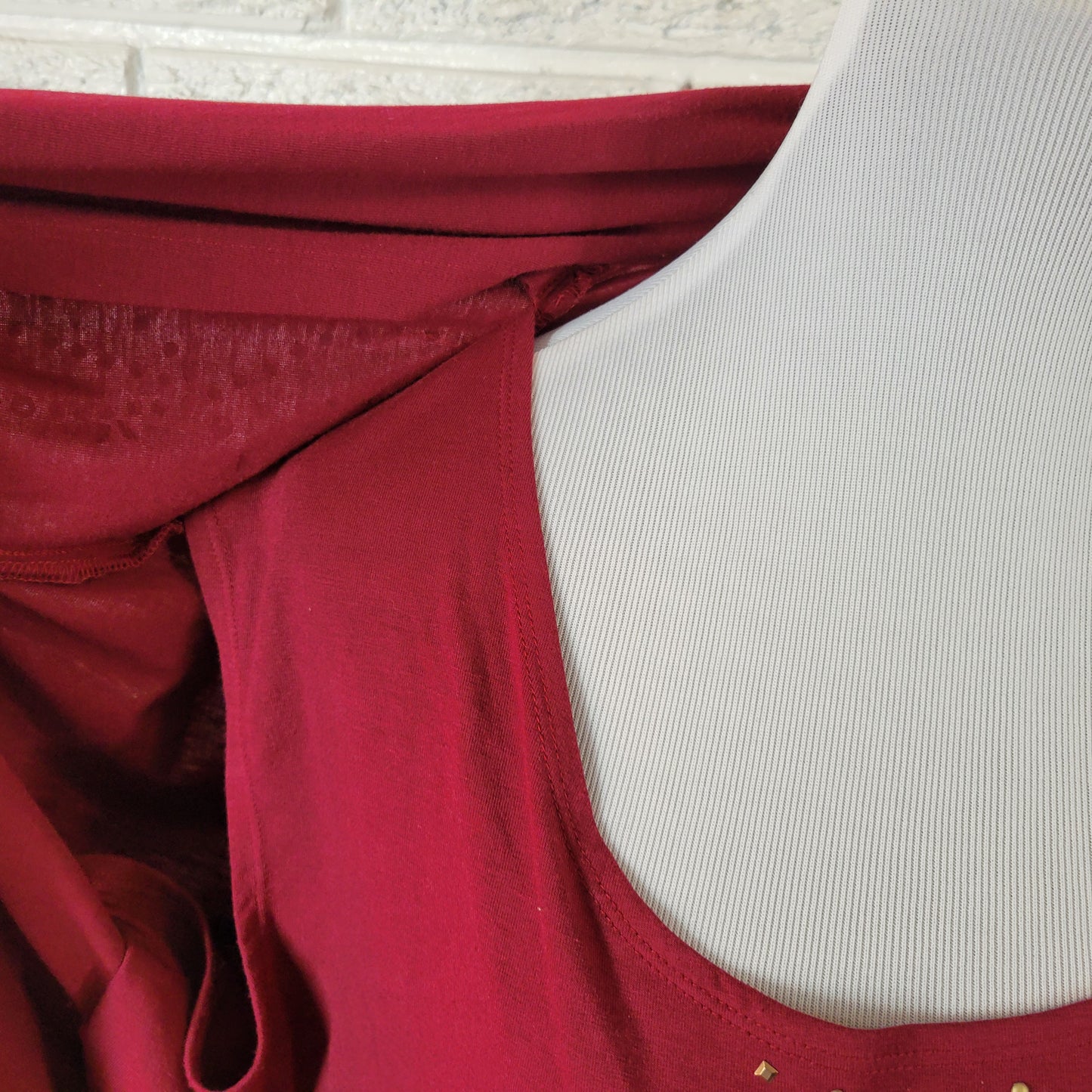 Alfred Dunner Top 2X Womens Burgundy Studded Blouse 3/4 Sleeve Twofer BUR14E