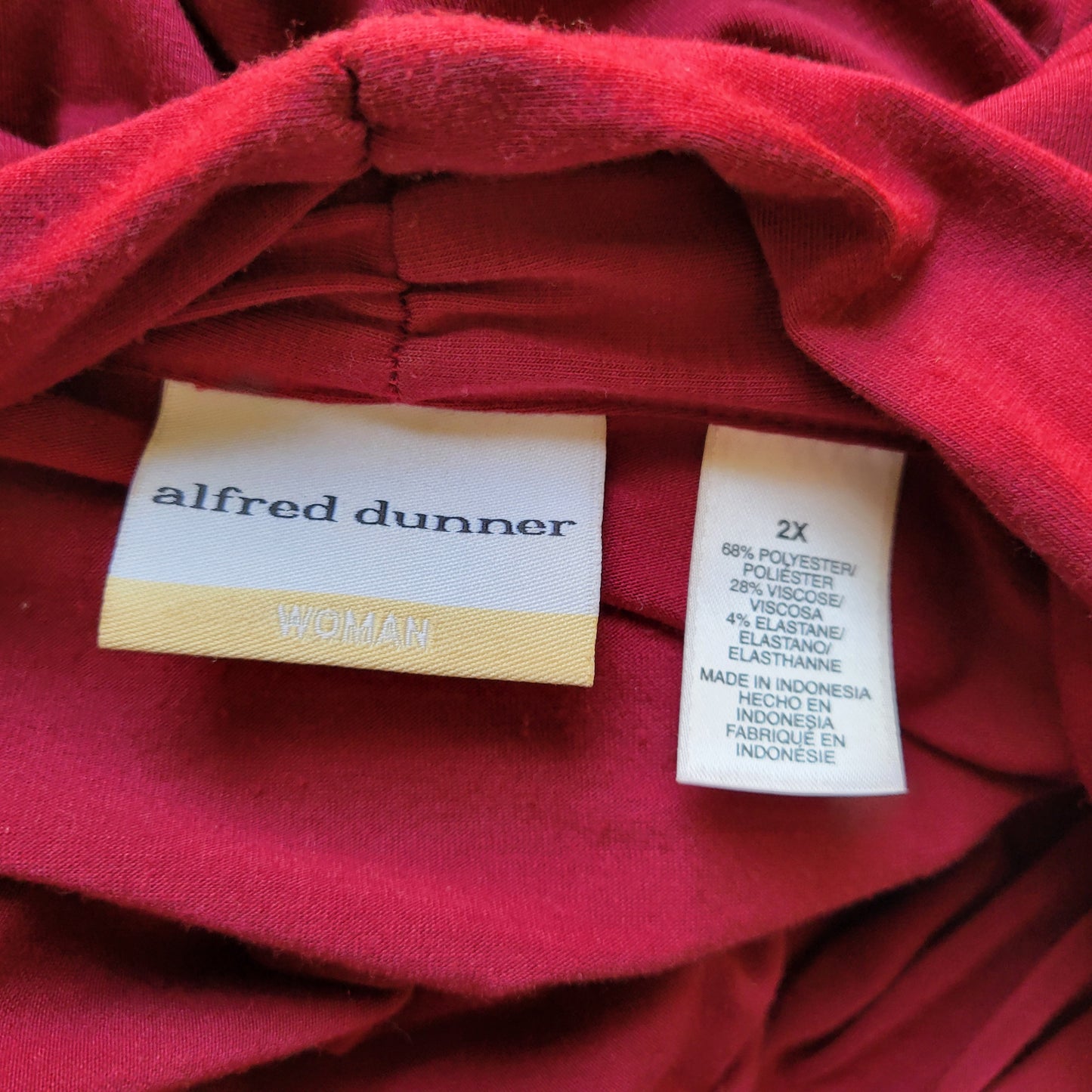 Alfred Dunner Top 2X Womens Burgundy Studded Blouse 3/4 Sleeve Twofer BUR14E