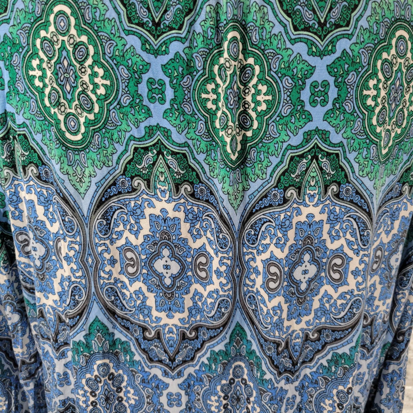 Dress Barn Tunic XL Womens Blue Green Geometric Blouse 3/4 Sleeve GEO128E