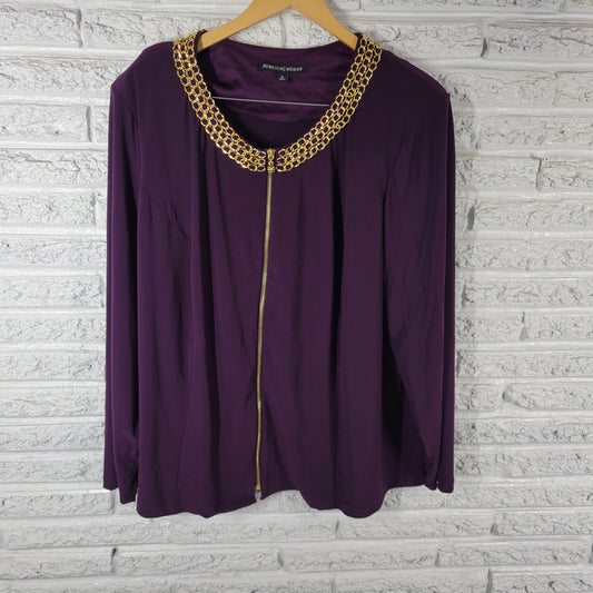 Adressing Woman Top 3X Womens Purple Chain Accent Neck Blouse PUR68E