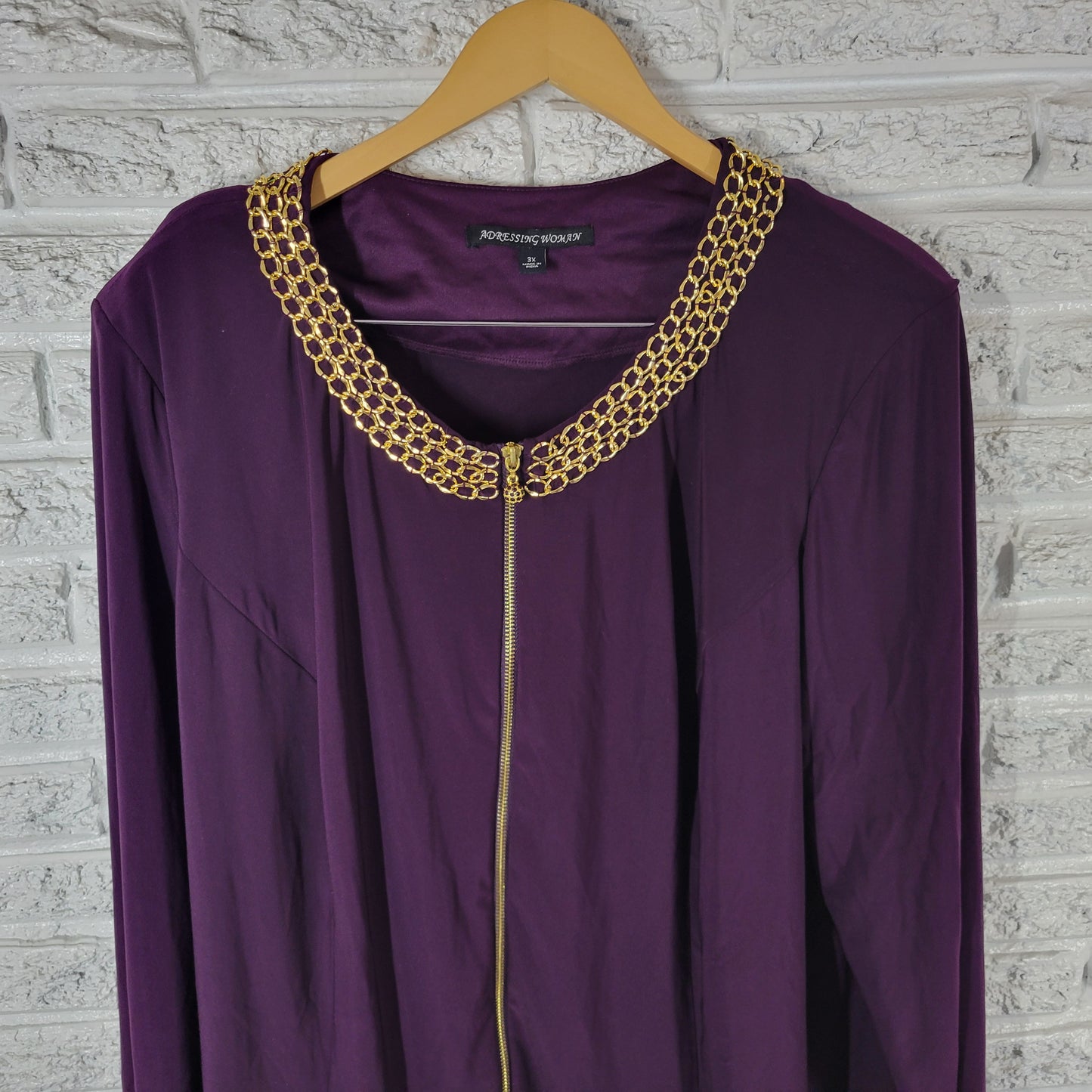 Adressing Woman Top 3X Womens Purple Chain Accent Neck Blouse PUR68E