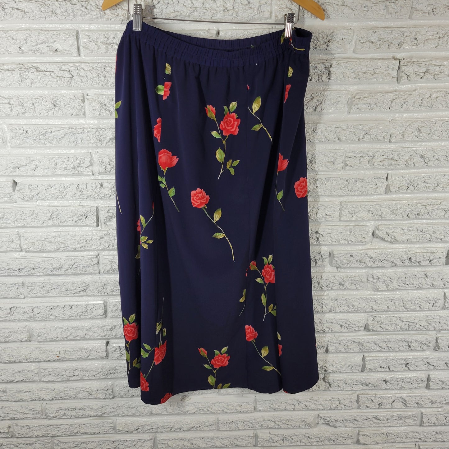 Maggie Barnes Skirt 16W Womens Blue Red Floral Midi Pencil Pull On FLO233E
