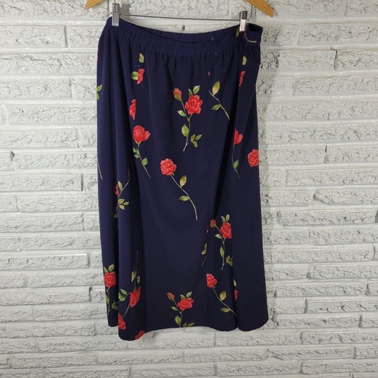 Maggie Barnes Skirt 16W Womens Blue Red Floral Midi Pencil Pull On FLO233E