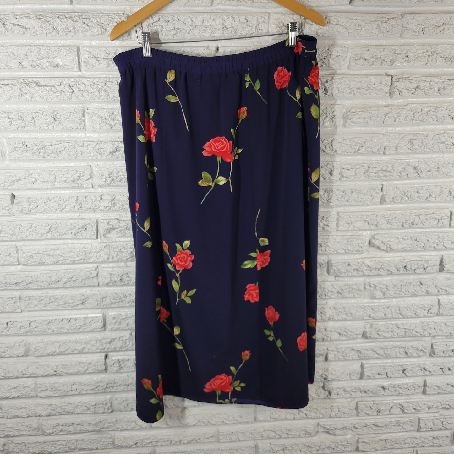 Maggie Barnes Skirt 16W Womens Blue Red Floral Midi Pencil Pull On FLO233E