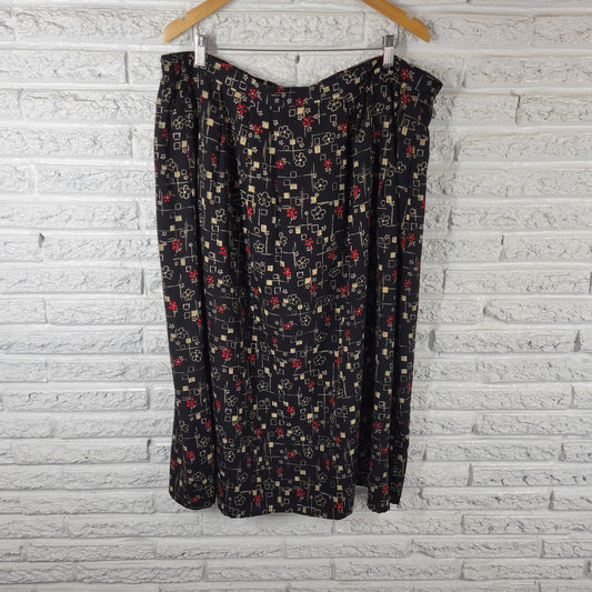 Sag Harbor Skirt 2X Womens Multicolor Floral Midi Pencil Pull On FLO190XE