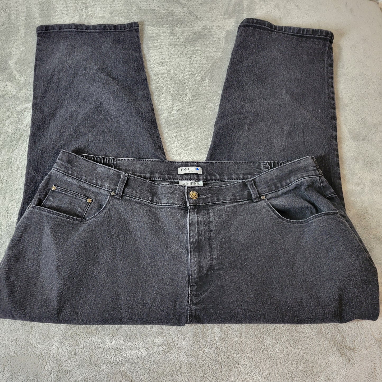Catherines Right Fit Curvy Jeans 20WP Womens Black Straight Leg Stretch SL86E