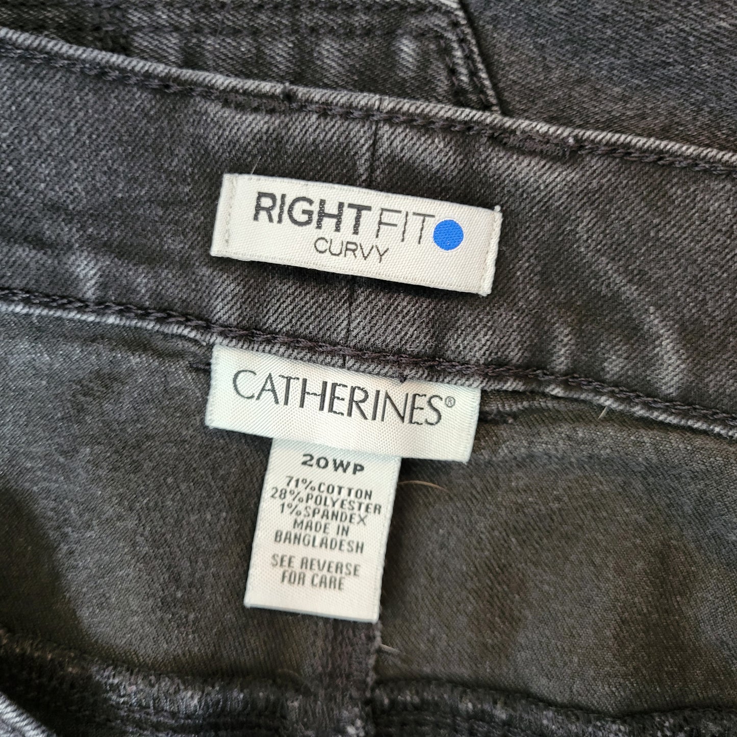 Catherines Right Fit Curvy Jeans 20WP Womens Black Straight Leg Stretch SL86E