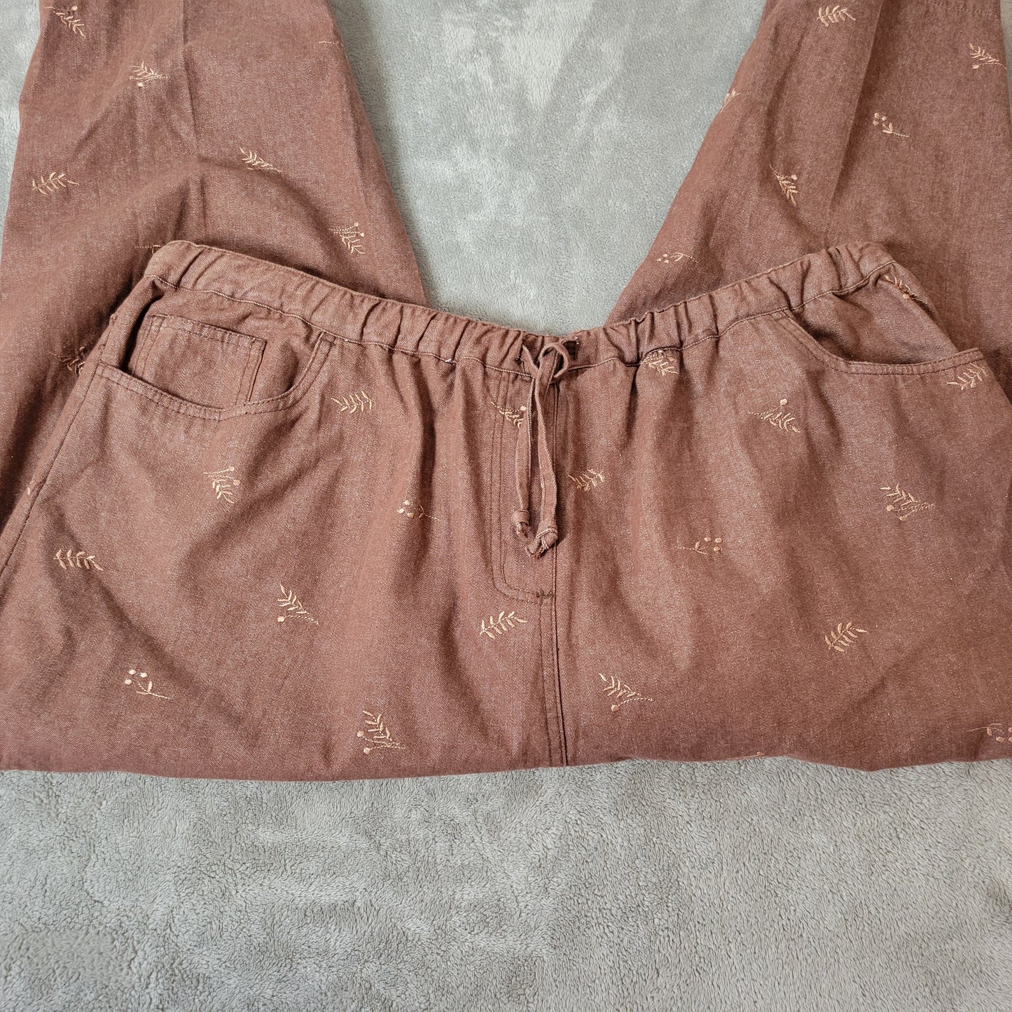 Denim & Co Pants 2X Womens Brown Capris Embroidered Floral Pull On BRO26E
