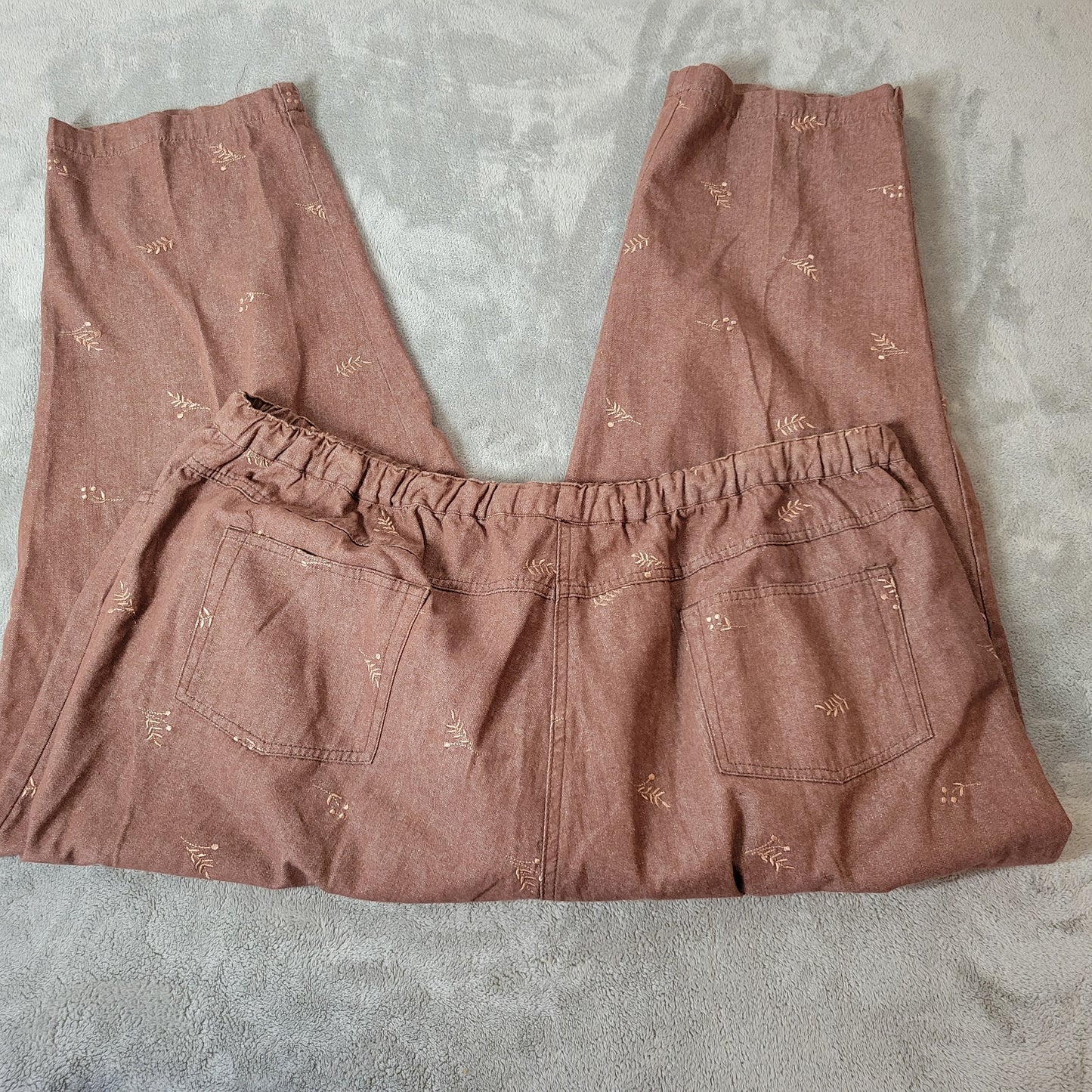 Denim & Co Pants 2X Womens Brown Capris Embroidered Floral Pull On BRO26E